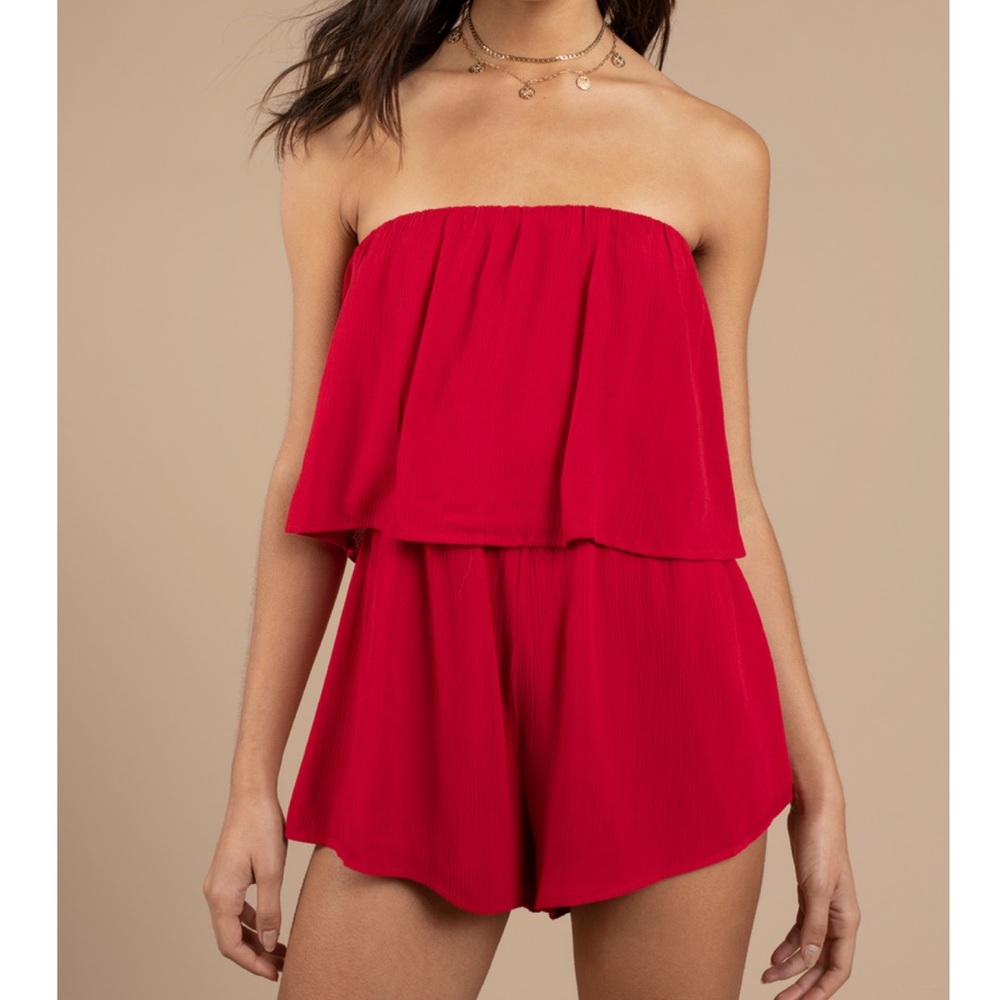 Red strapless romper